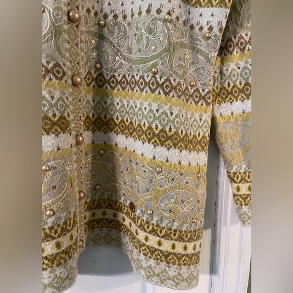 EUC Stylish Beige and Yellow Embellished Cardigan Size XXL - Picture 10 of 11